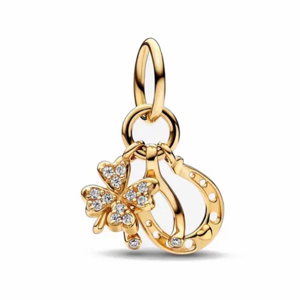 NWOT Lucky Clover, Wishbone & Horseshoe Dangle Charm Sterling Silver 925